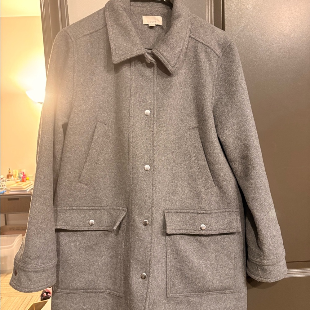 LOFT Charcoal Pea Coat with Button Detail